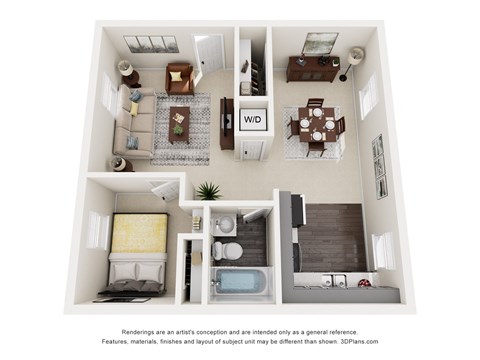 a 1 bedroom floor plan with a bathroom and a living room
